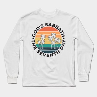 God’s Sabbath The Seventh Day - Vintage Sunset Palm Trees Long Sleeve T-Shirt